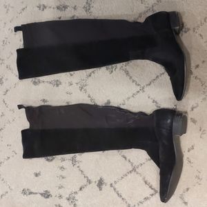 Zara over the knee faux suede and fabric flat boots